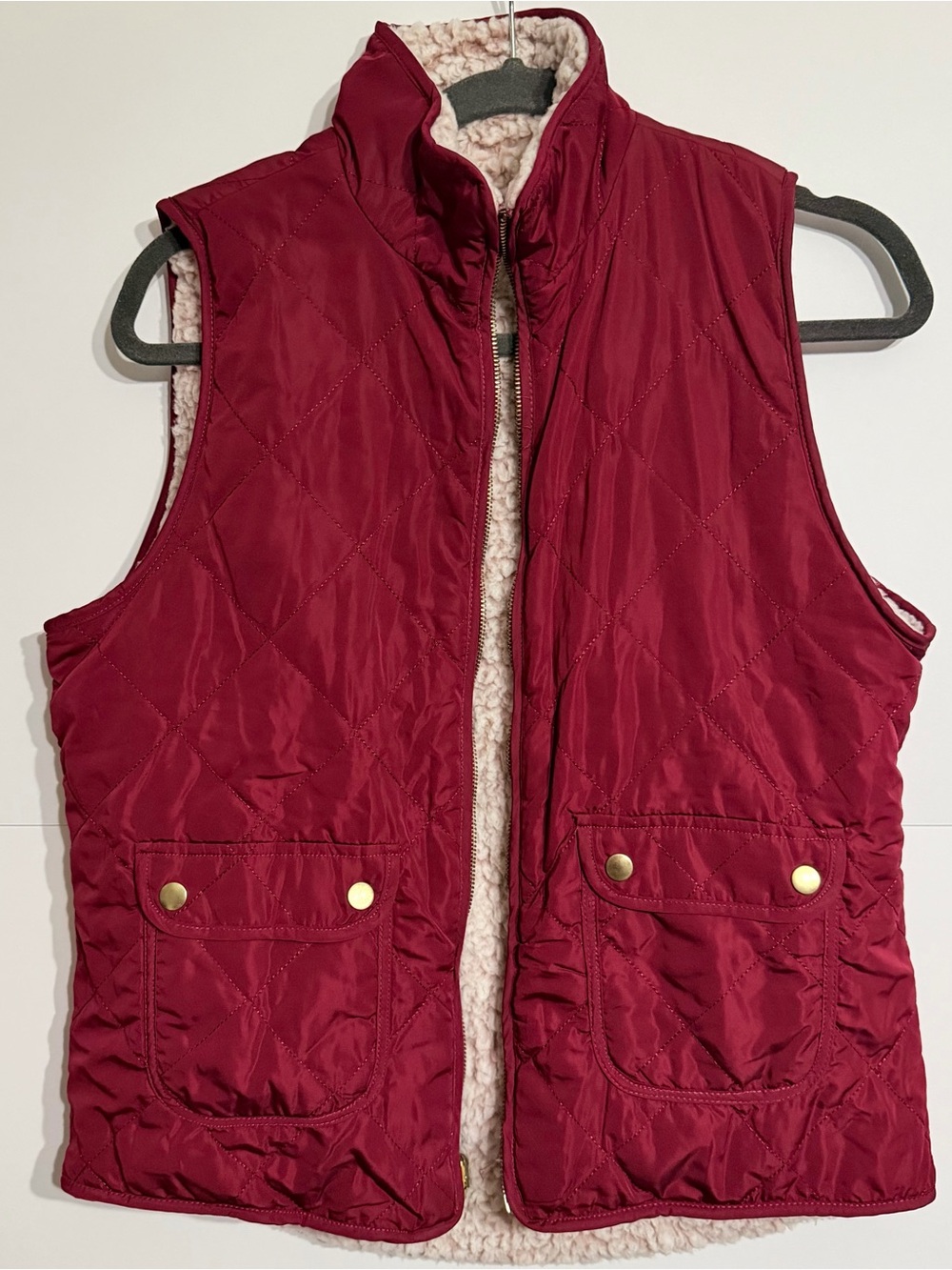 Quilted Sherpa-Lined Vest - Burgundy